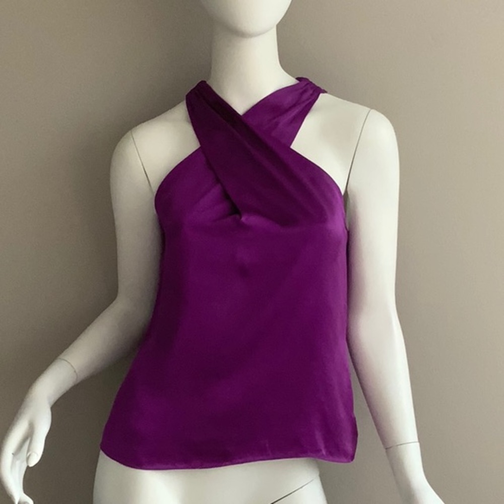 Ralph Lauren Purple Satin Halter Crossover Neck Top